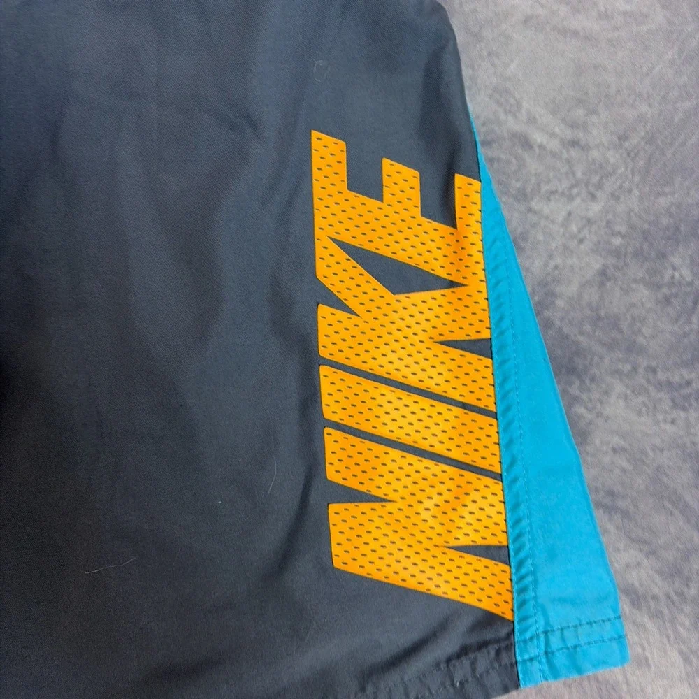 Nike Swim Trunks Mens Medium Grey Orange Blue Colorblock Board Shorts Logo